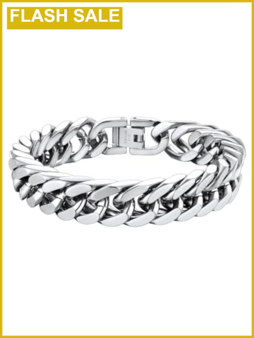 Stainless Steel Cuban Link Chain Bracelet 12mm 7.5" Gold Plated Gift Box